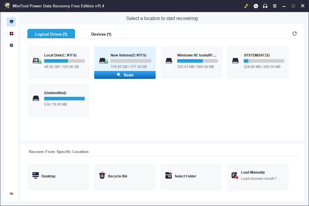 select the target drive to scan