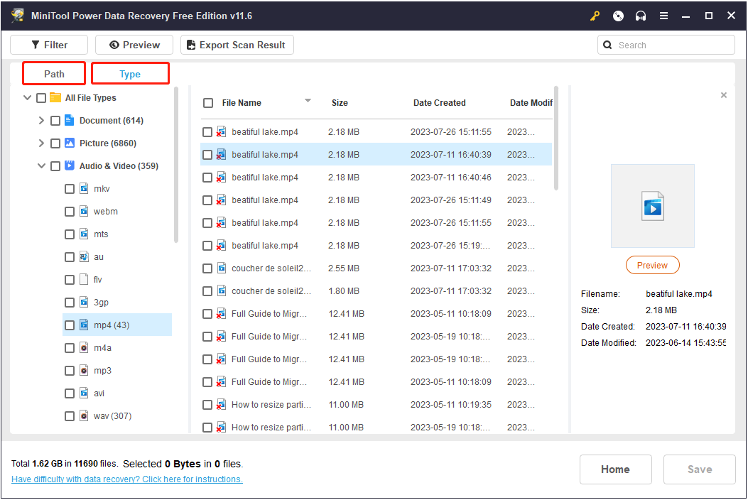 view files by file type and file path