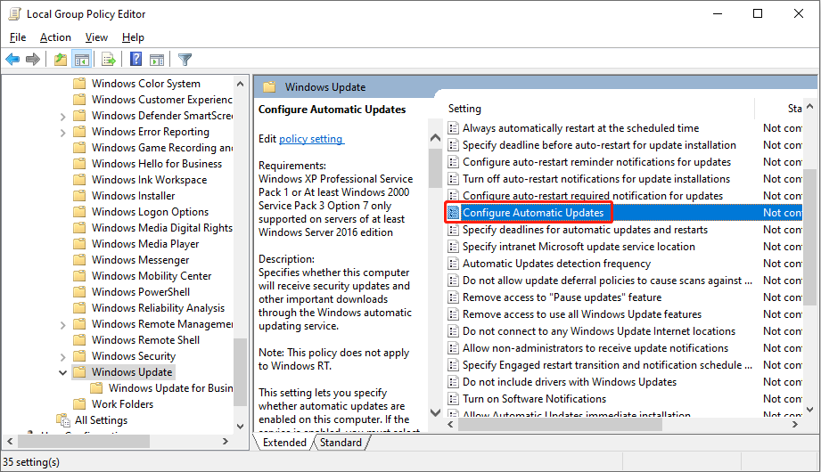find Configure Automatic Updates policy