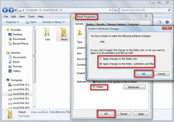 hide folder in Windows 7