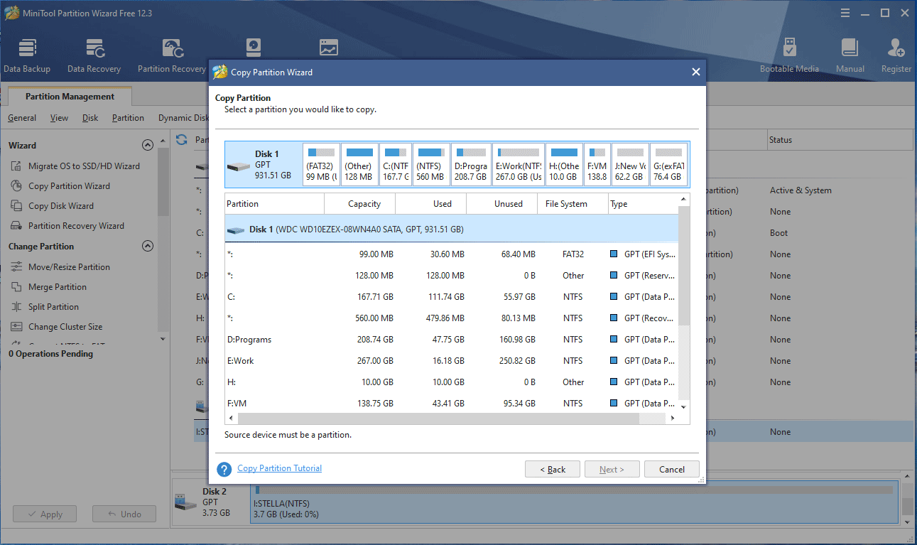 Copy Partition feature of MiniTool Partition Wizard