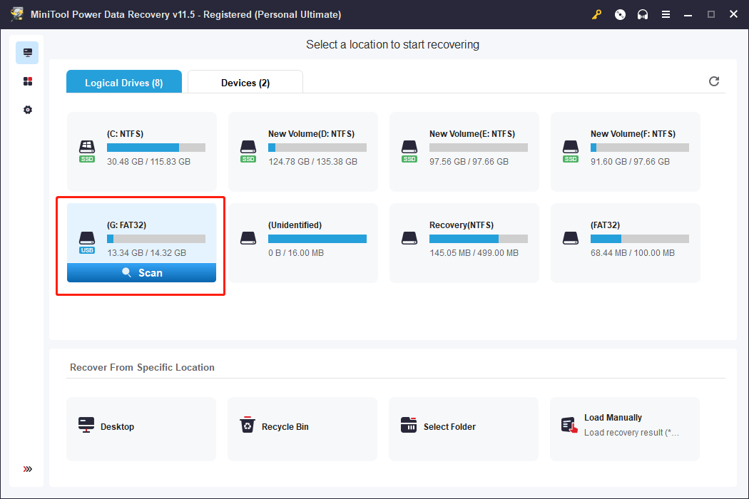 select the target drive to scan