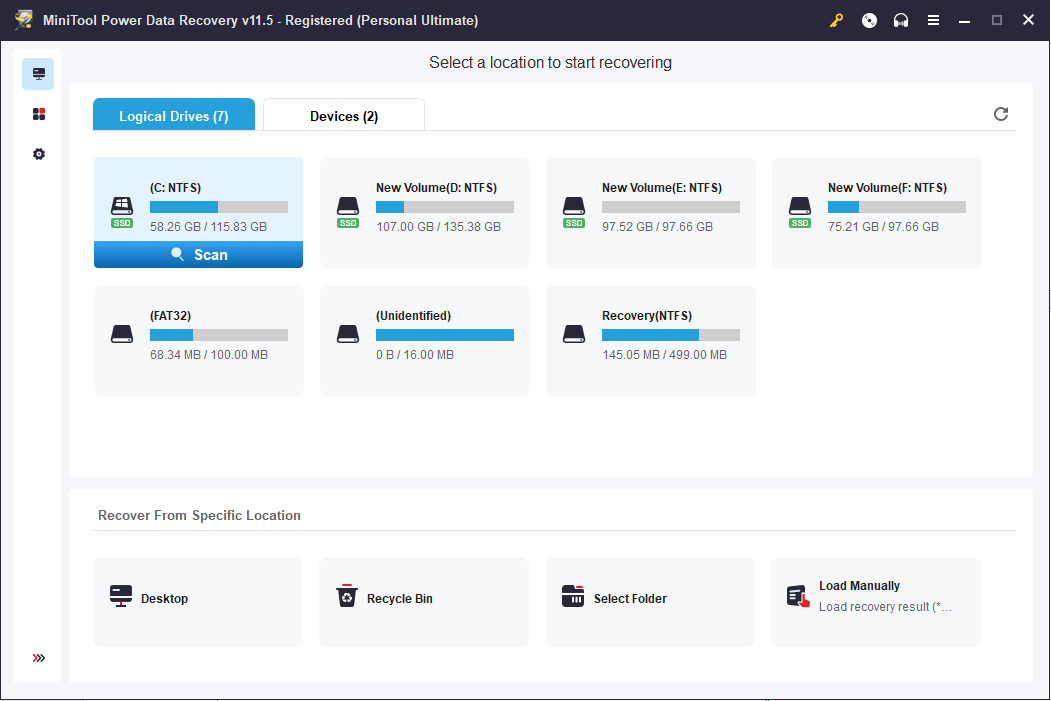 select the target drive to scan