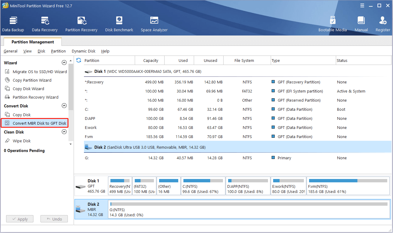 convert an MBR disk to GPT