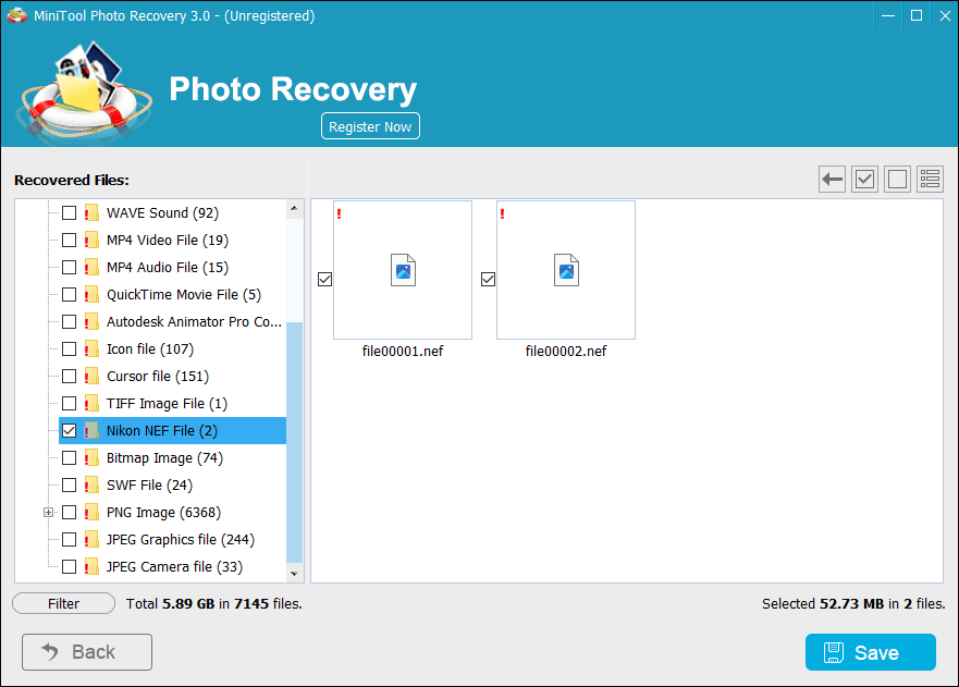 recover NEF files
