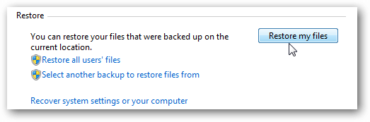 click restore my files button