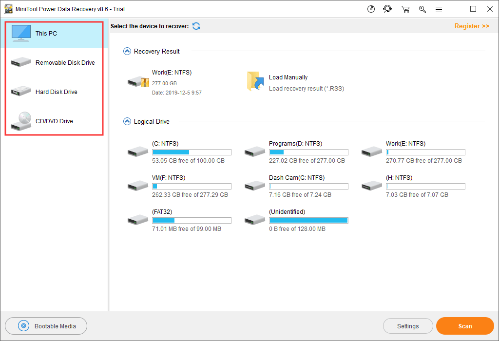 Recuperación de datos de energía de MiniTool