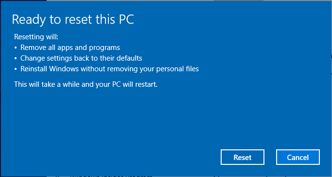 ready to reset this PC