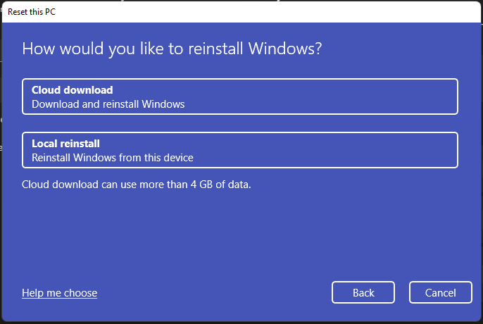 cloud download or local reinstall