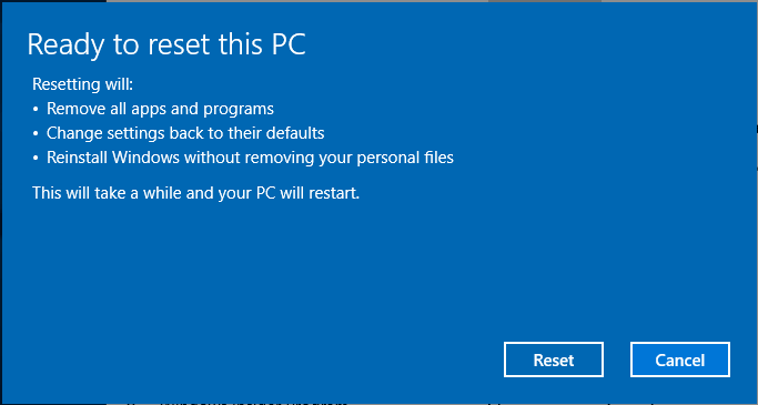 prêt à réinitialiser ce PC