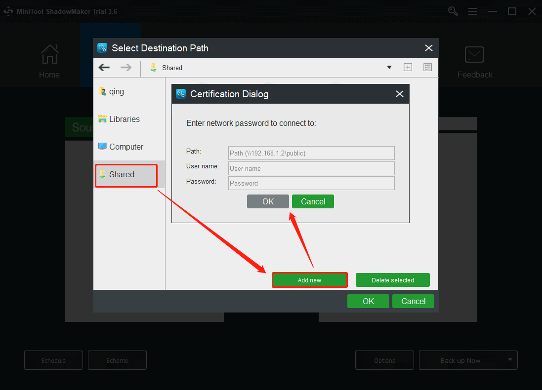 save backup to a remote shared folder