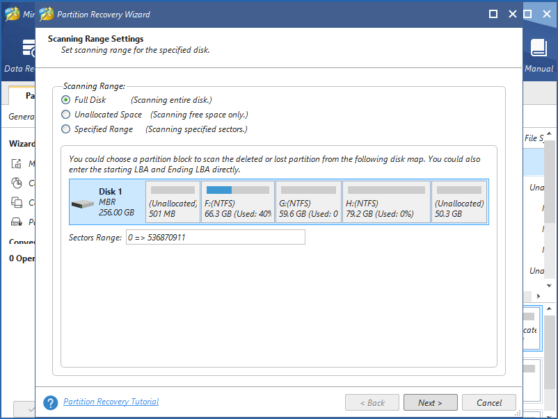 configuración del rango de exploración