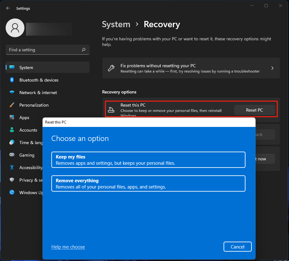 Reset This PC on Windows 11