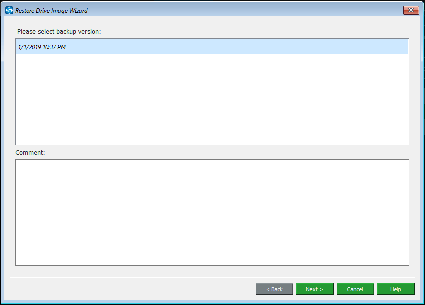 escolha a versão de backup