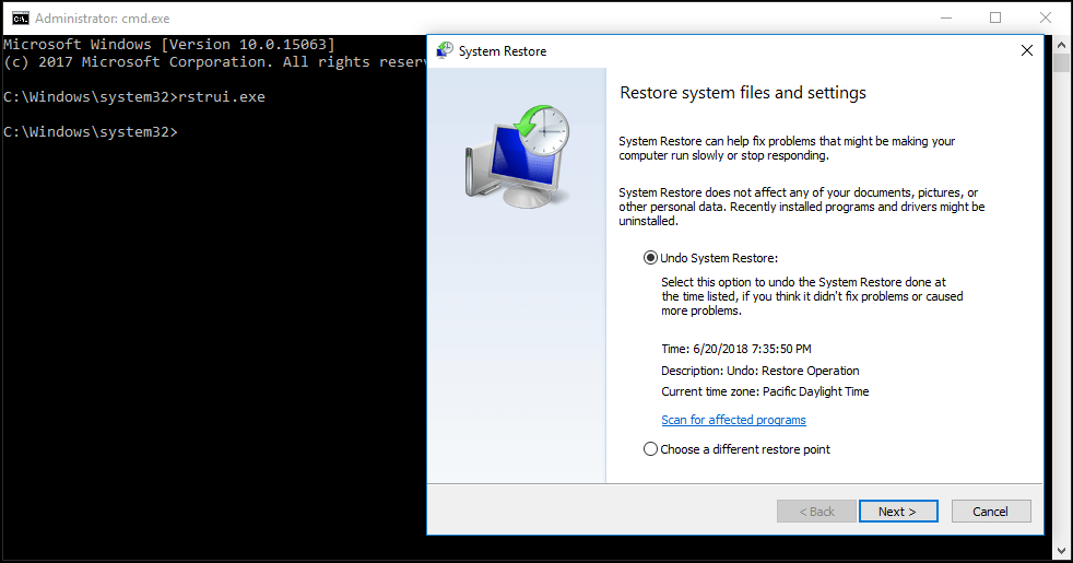 Restauración del sistema de Windows 10 desde el símbolo del sistema en WinRE