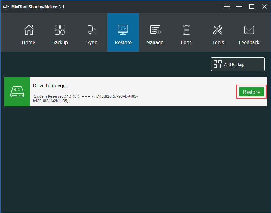 restaurer l'image système avec MiniTool ShadowMaker