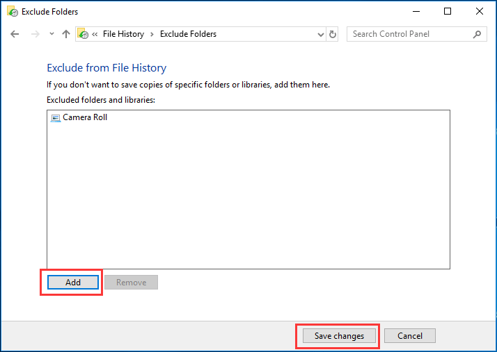 exclude files and folders to back up
