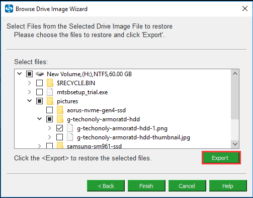 select file and click Export