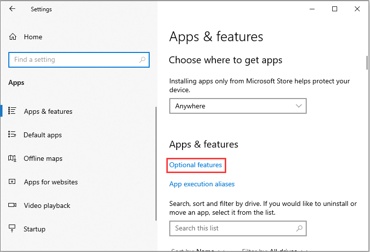 click Optional features