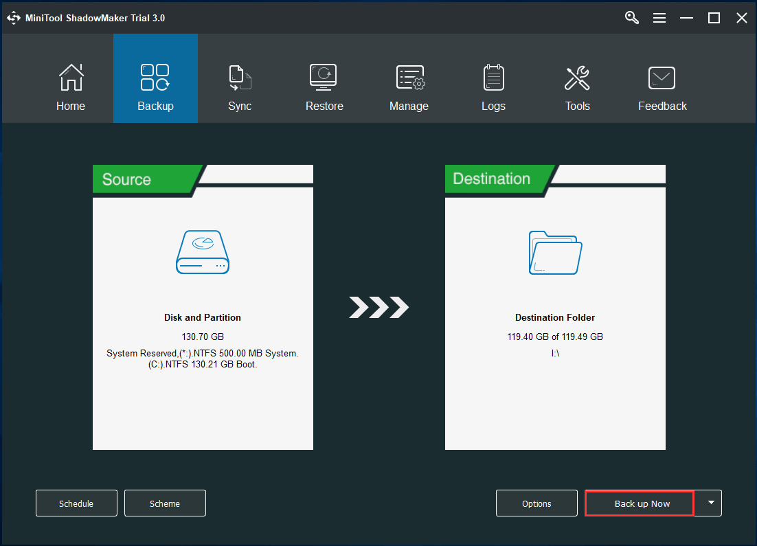 utilisez MiniTool ShadowMaker pour sauvegarder Windows 10 sur USB