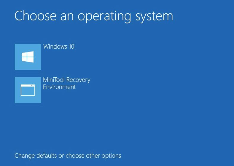 MiniTool Recovery Environment dans le menu de démarrage de Windows