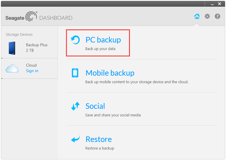 choose PC backup