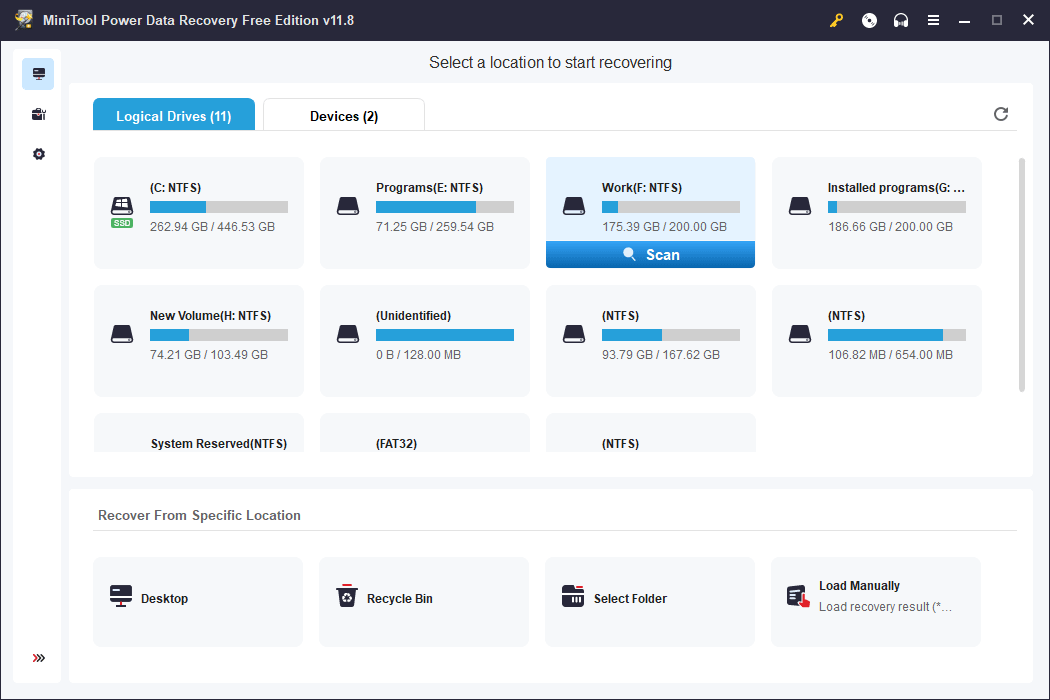 choose the target drive to scan