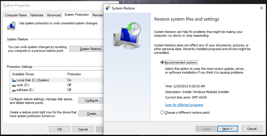 Windows 10 system restore