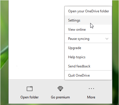 abrir as configurações do onedrive