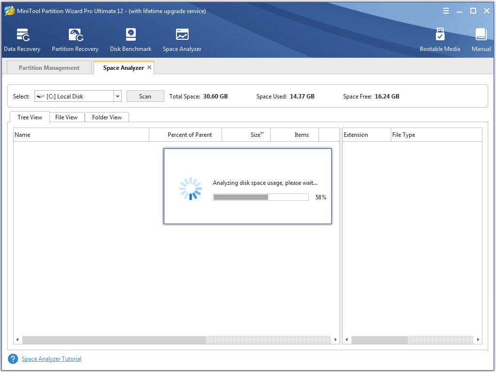 disk space usage analyzing process