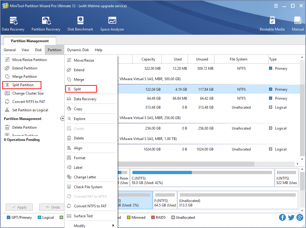 choose Split Partition feature