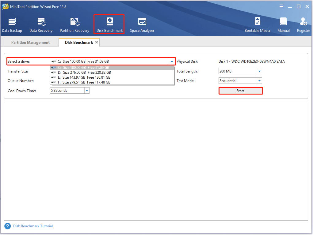 sélectionnez un lecteur à comparer sur MiniTool