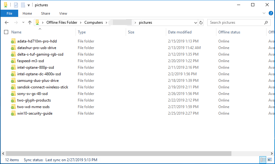 view offline files folder