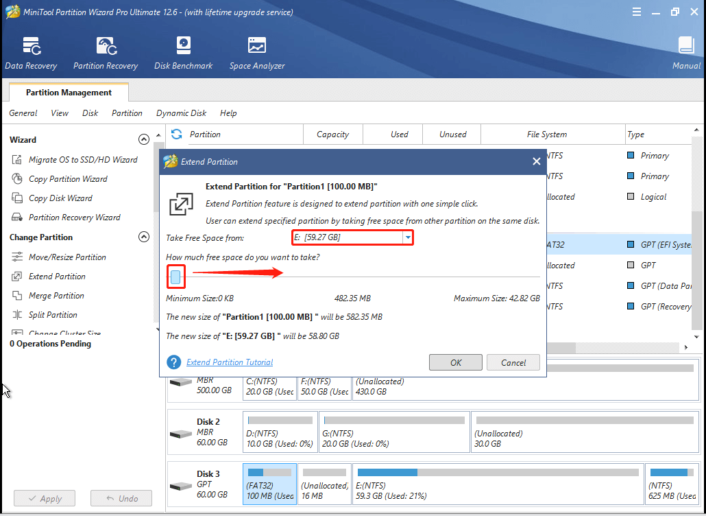 Take space from unallocated space or a partition