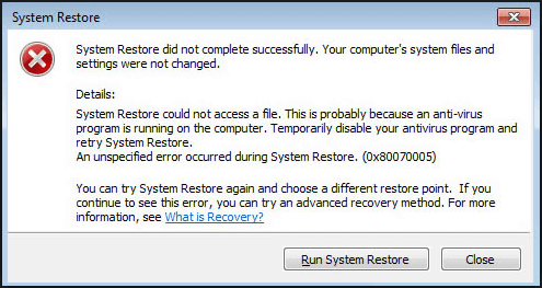 system restore error 0x8007005