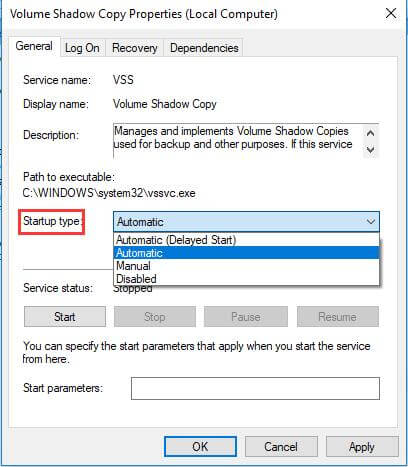 change the Startup type to Automatic