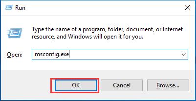 type msconfig.exe in the box and click OK to continue