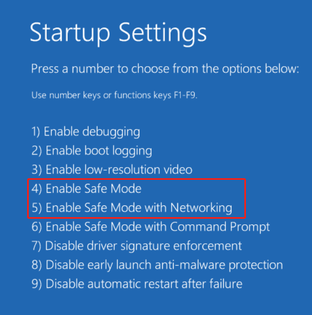 startup settings safe mode