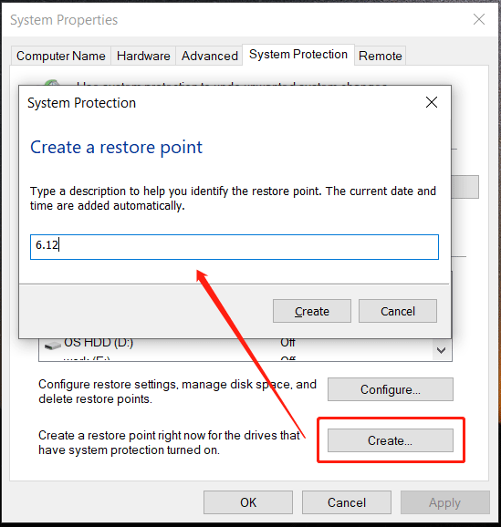 create restore points Windows 10