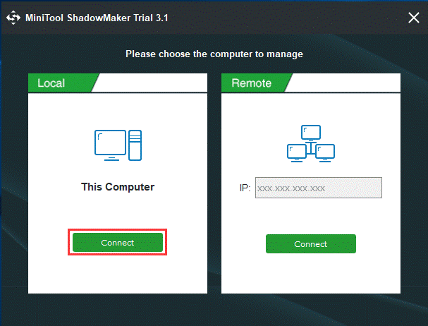 Backup local do MiniTool ShadowMaker