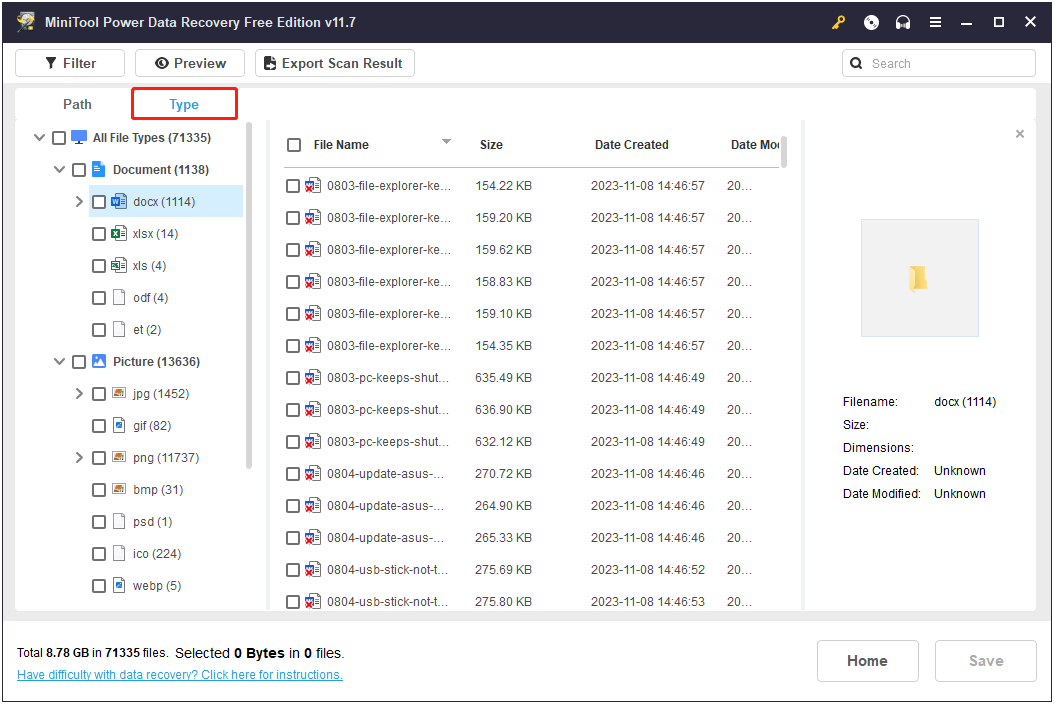 view files by file type