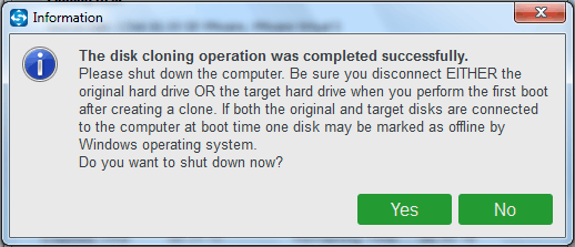 disk cloning operation is completed successfully