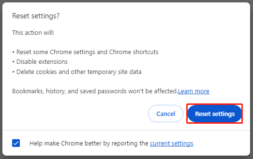 click Reset settings
