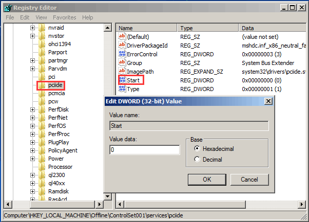 change value data of paciide key to 0