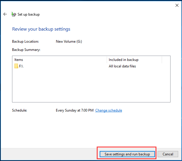 review the backup settings