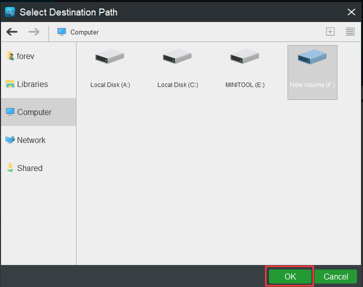 choose a backup destination