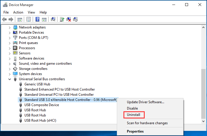 Desinstalar los controladores USB de Windows 10