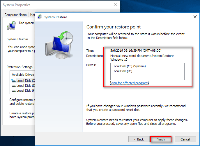 Restore Windows 10 to earlier point