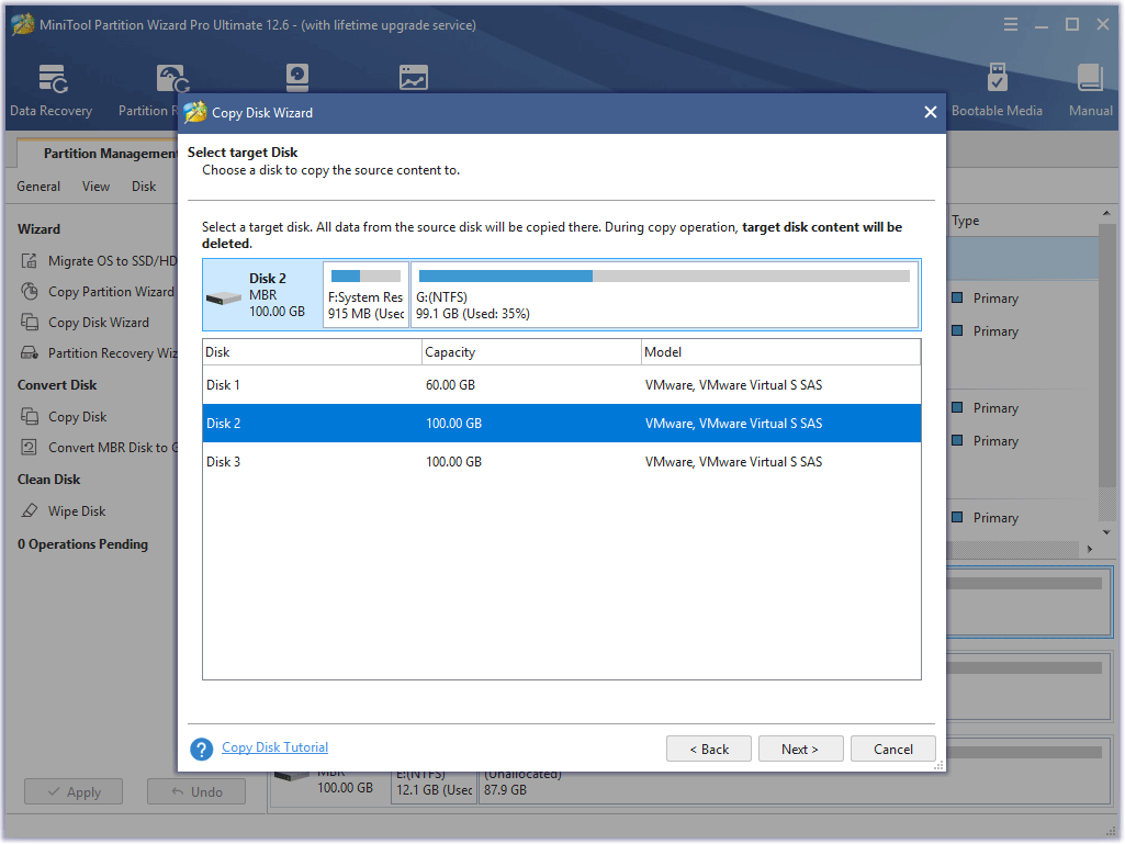 choose the destination disk