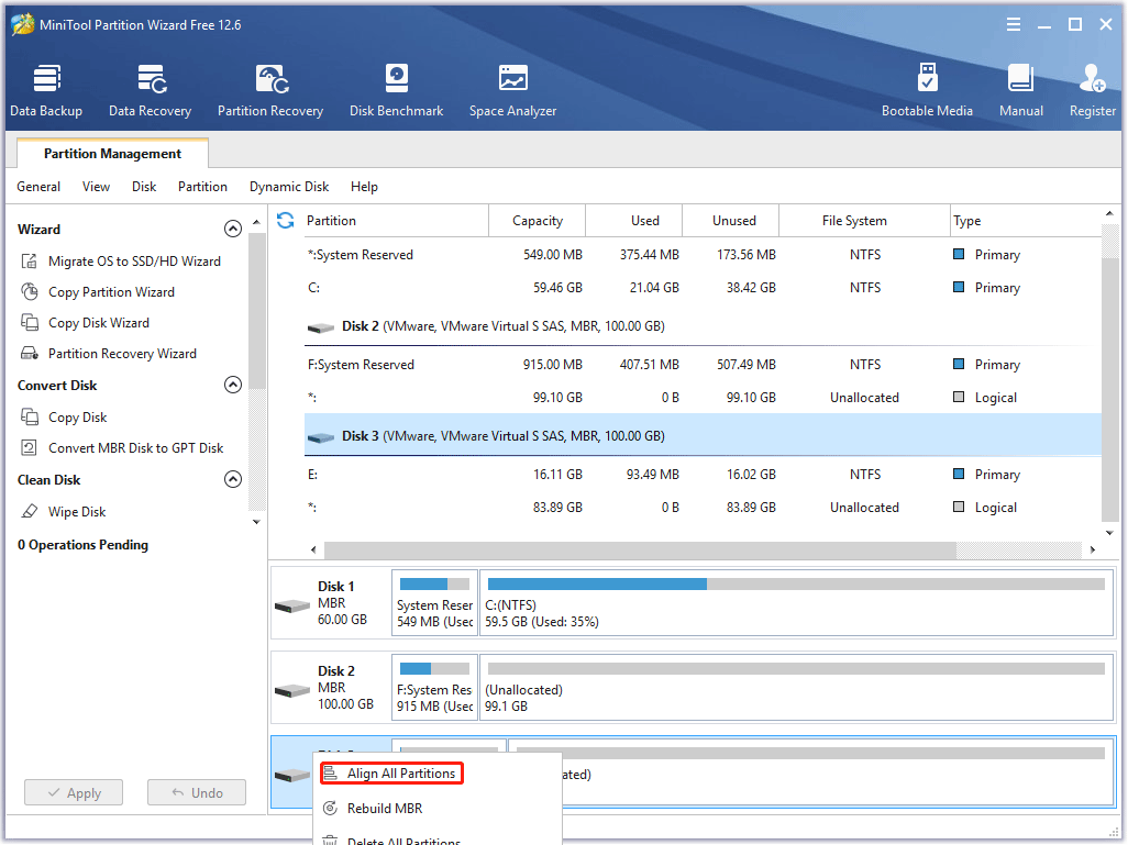 align all partitions